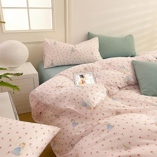 Duo Xi Ai Mei Double-Layer Cotton 4-Piece Bedding Set: Bed Sheet & Quilt Cover
