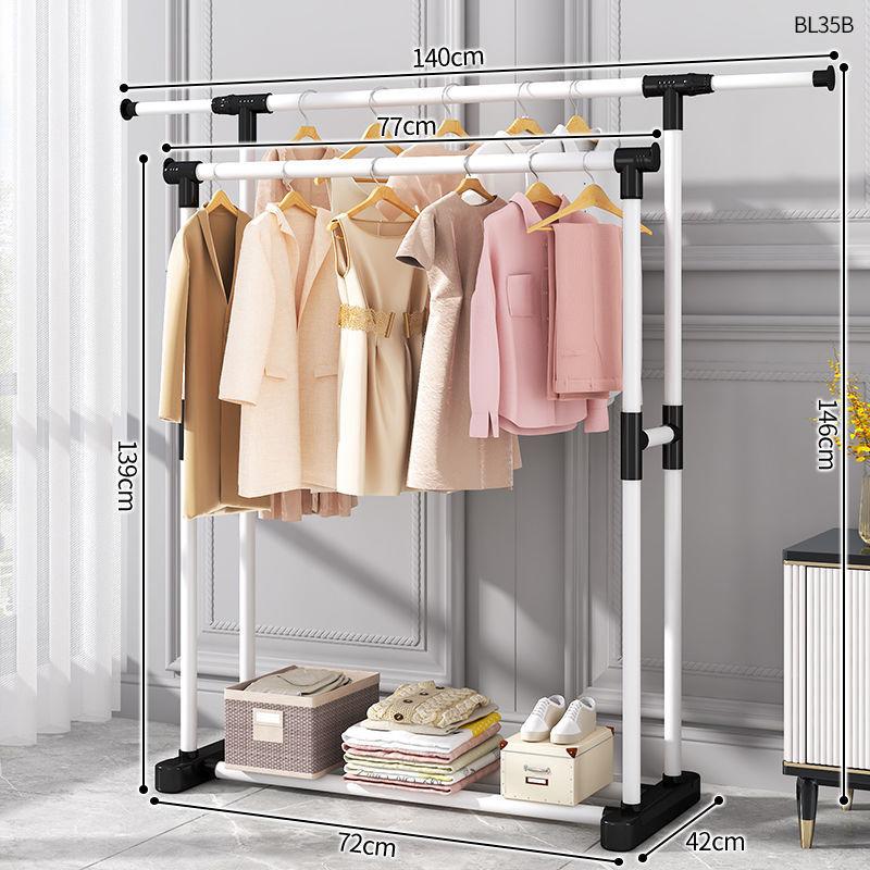 Plastic Floor-Standing Balcony and Bedroom Clothes & Hat Rack, with Folding Drying Pole and Storage.