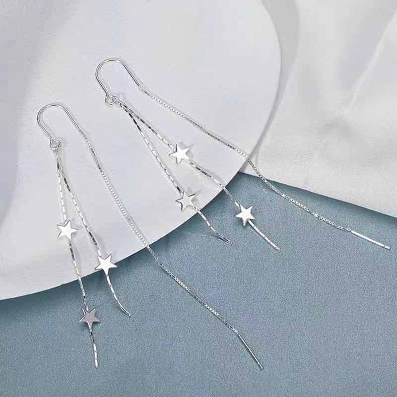 New 925 Silver Long Star Earrings Women Charm Earrings Birthday Gift for Friends Exquisite Jewelry Accessories