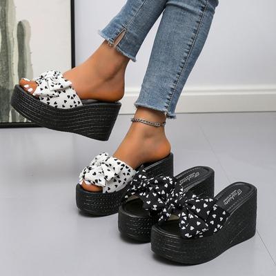 Trend Thick Bottom Bow Slippers Women 2024 New Slippers Women's Fashion Commuter Women Slippers Popular Wedge Heel Women's Shoes