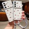 Lemon Cherry Fruit Leather Lanyard Case For Samsung S26 S25 Ultra S24 S23 S22 Plus S21 FE A16 A17 A26 A36 A37 A54 A55 A56 A57 5G Cover