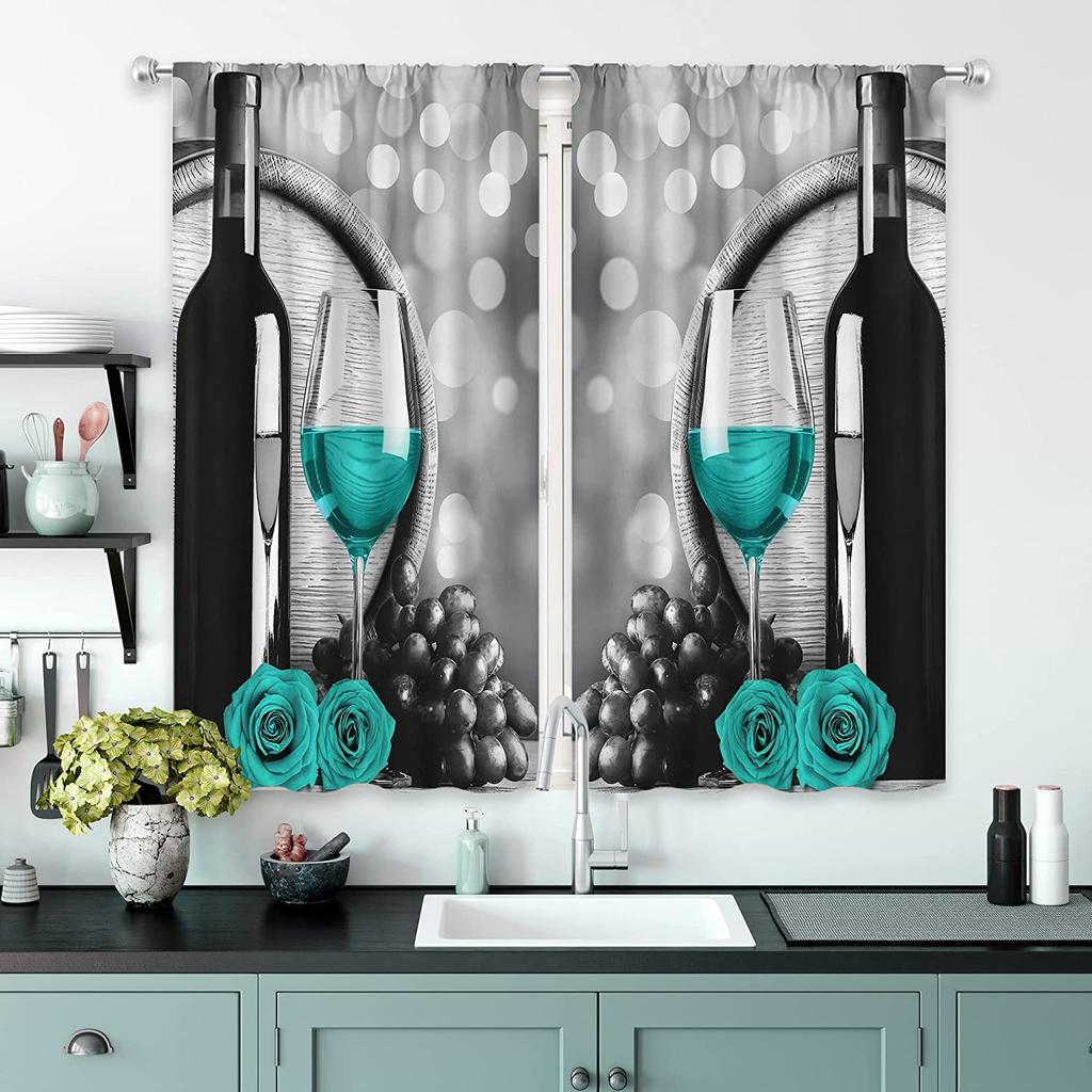 Red Wine Wood Barrel Window Curtains, Fruit and Vegetable Curtains, Bedroom, Living Room, Bathroom, Kitchen, Door Hall