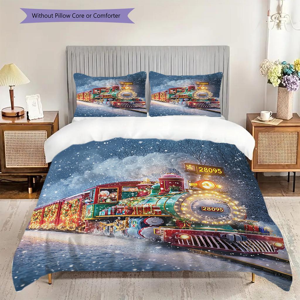 Train Pattern Bedding Quilt Set Quilt Cover Pillowcase Home Decoration Birthday Gift (1 * duvet cover + 2 * pillowcase, without core)
