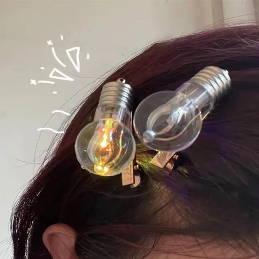 Simulation Light Bulb Lighted Hair Clips Luminous Bulb Shape Hairpin Luminous Hairpin Girls Wear