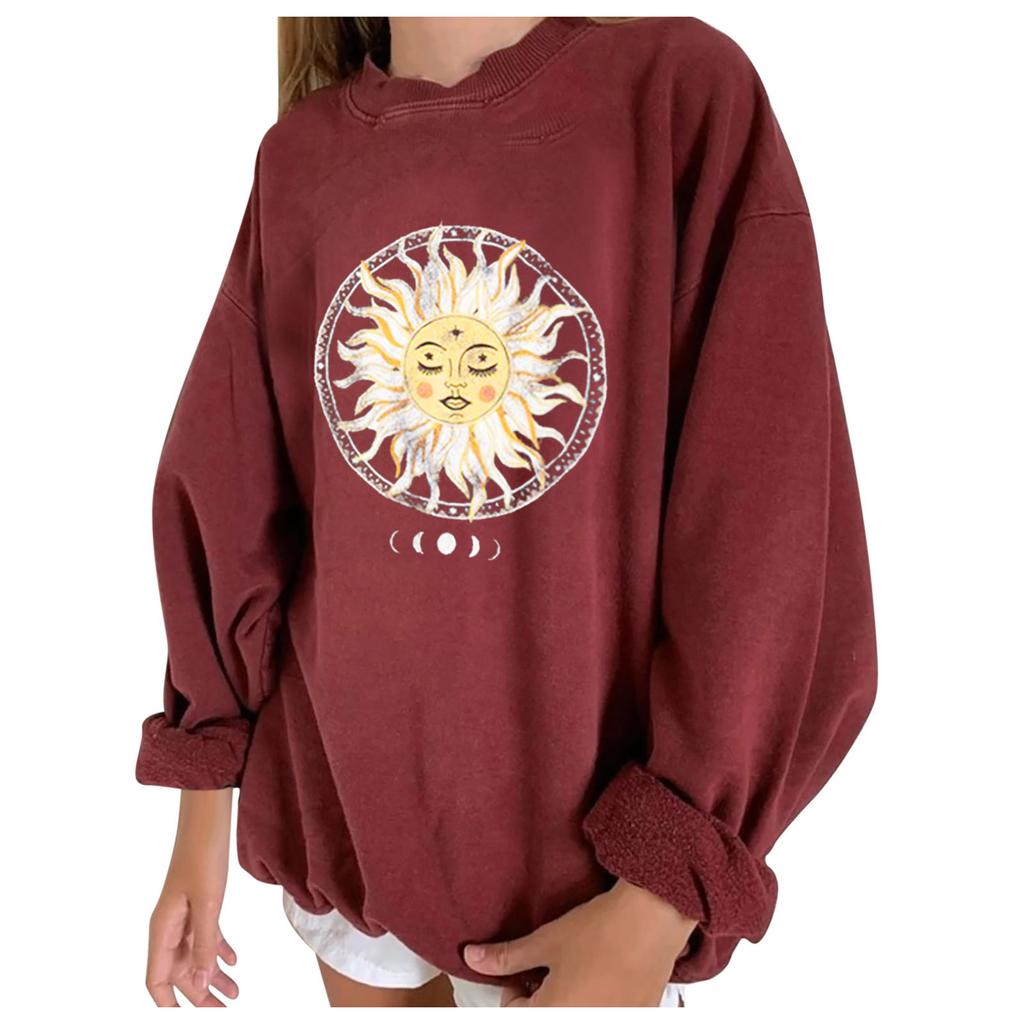 Women Casual Printing Long Sleeve Sweatshirt Pullover Tops Blouse