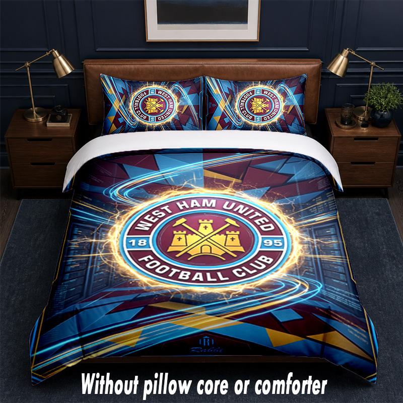 Set Biancheria da Letto West Ham United Football Design 1 Copripiumino + 2 Federe Morbido Traspirante Biancheria da Letto per la Casa