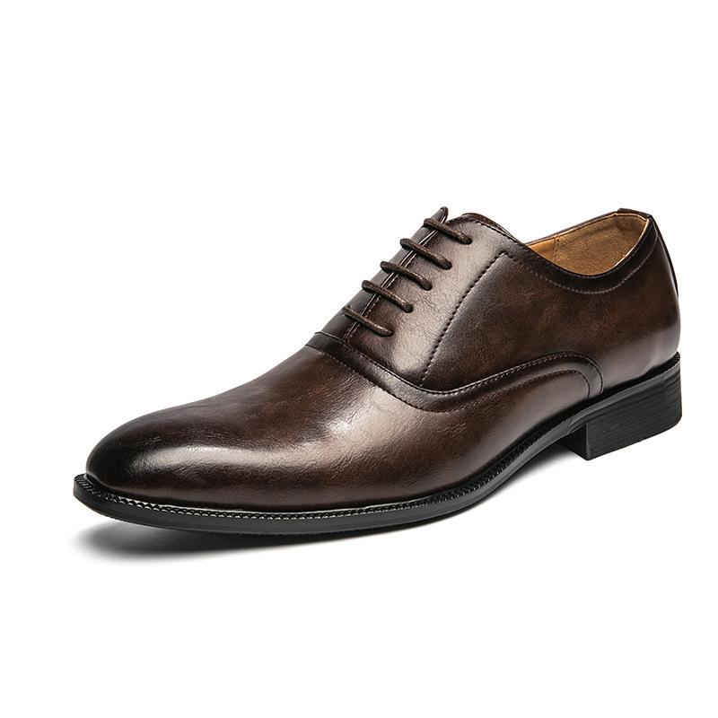 

2024 Four Seasons New British Simple Business Dress Leather Shoes Men s Large Size Lace-Up Casual Height-Increasing Office Wedding Shoes 45 кофейный