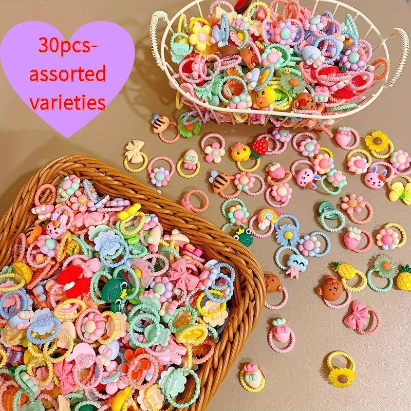 

30pcs girls high elastic hair band does not hurt hair, cartoon animal flowers and fruit decorative hair band, decorative hair se