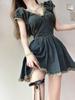 Summer Vintage Denim Dresses Puff Sleeve Slim Mini Dress