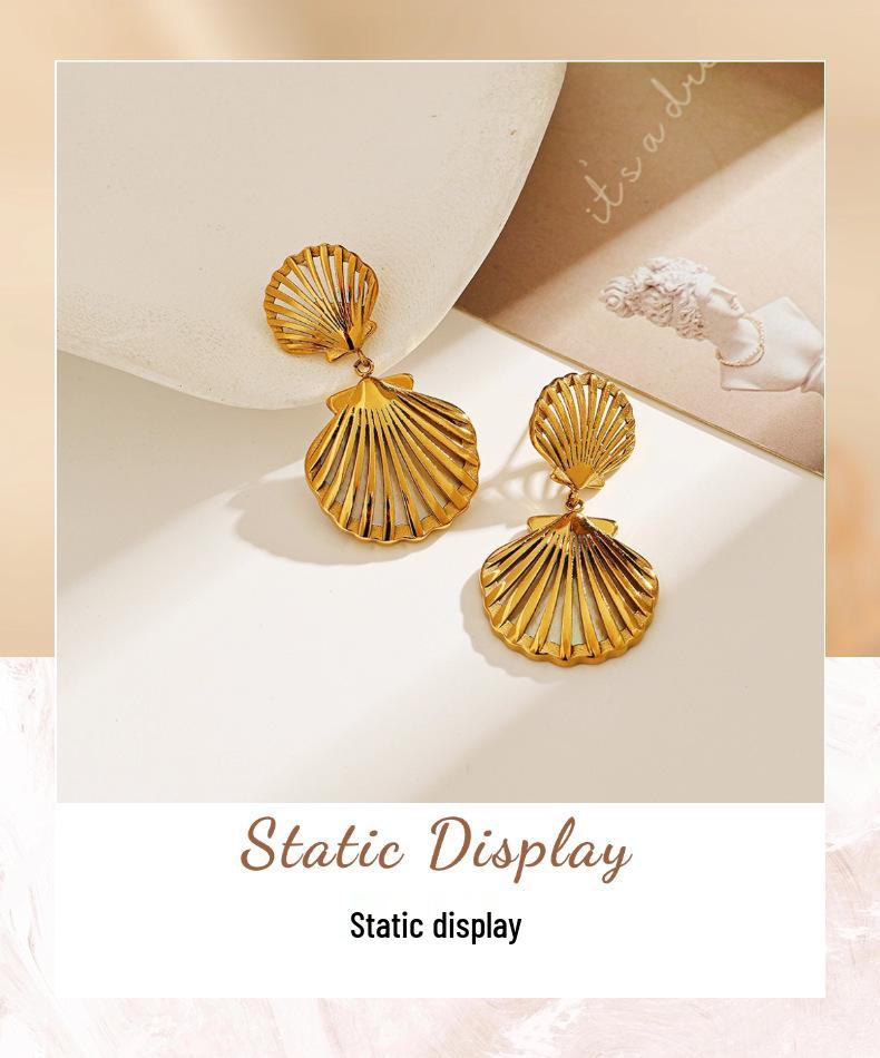18K Gold Waterproof Titanium Stainless Steel Shell Pendant Stud Earrings