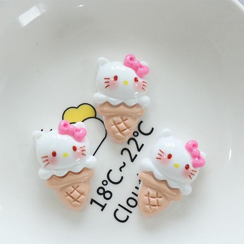 10 Pcs New Kawaii Cartoon Kittenice Cream  Game Nime Characters Resin Scrapbook Diy Jewelry Children Gift Hairpin Accessories A4