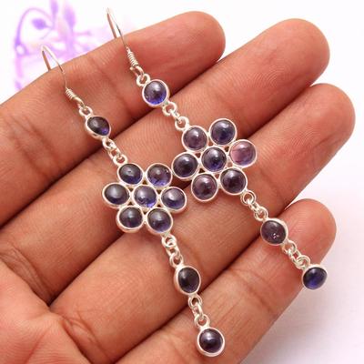 Iolite Earring, Silver Charm Jewelry, 925 Sterling Silver Handmade Jewelry, Dangle Earring, Women Jewelry