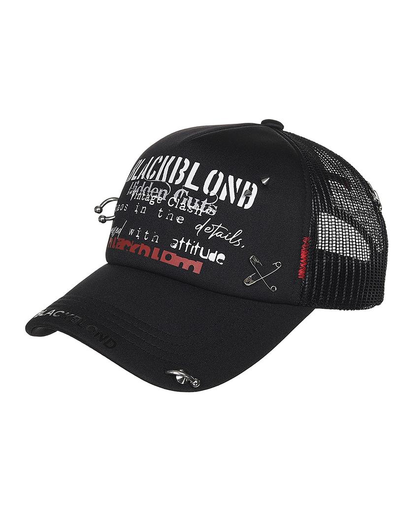 BLACKBLOND Vividi Vintage Clash Piercing Trucker Mesh Cap Dark Version (Black)