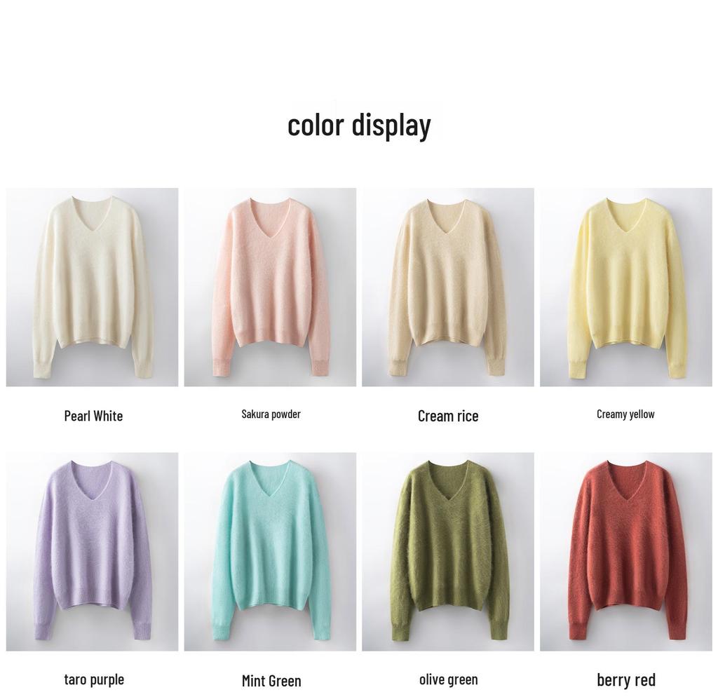 Women's Brushed Wool V-Neck Long-Sleeve Sweater: Autumn/Winter Loose Slimming Knitted Pullover Top
