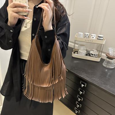2025 Spring and Summer New Products, European and American Fashion Fringed Bags, Casual Versatile Tote Bags, Women's Large-capacity Underarm Shoulder 