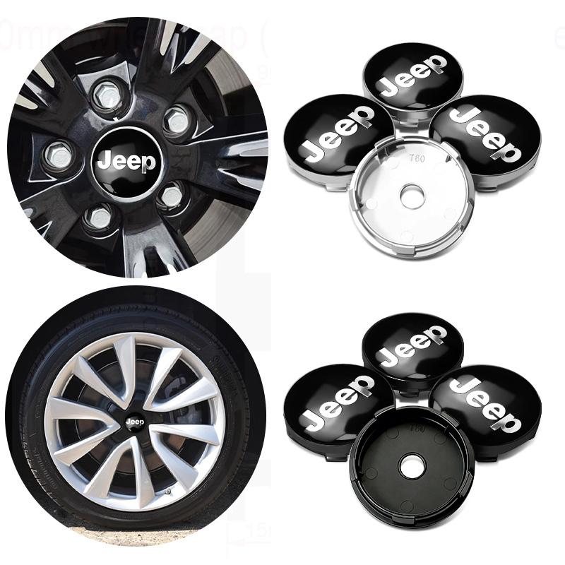 AIB3   4pcs 60mm Car Wheel Center Cover Hub Cap Auto Decoration Accessories For Jeep Grand Cherokee Patriot Renegade Compass Wrangler