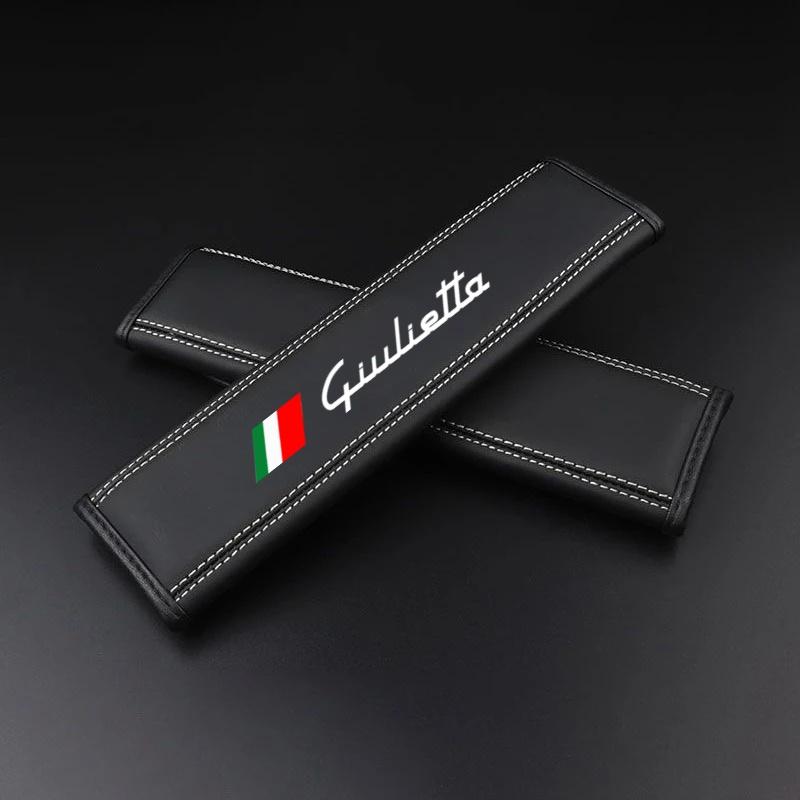

Car Seat Belt Nappa Leather Safety Belt Shoulder Covers Interior For Alfa Romeo Giulia Stelvio Giulietta MITO Auto Accessories чорний білий колір