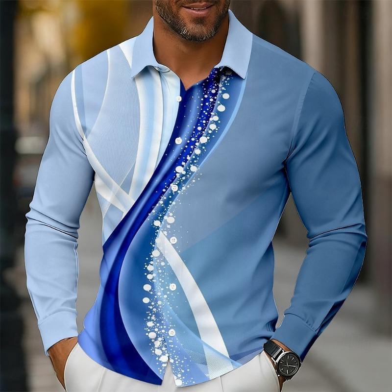Men's Geometric Gradient Line Waves Shirt Button Up Shirt Long Sleeve Fashion Casual Outdoor Spring Fall 3D Print Collared Shirt