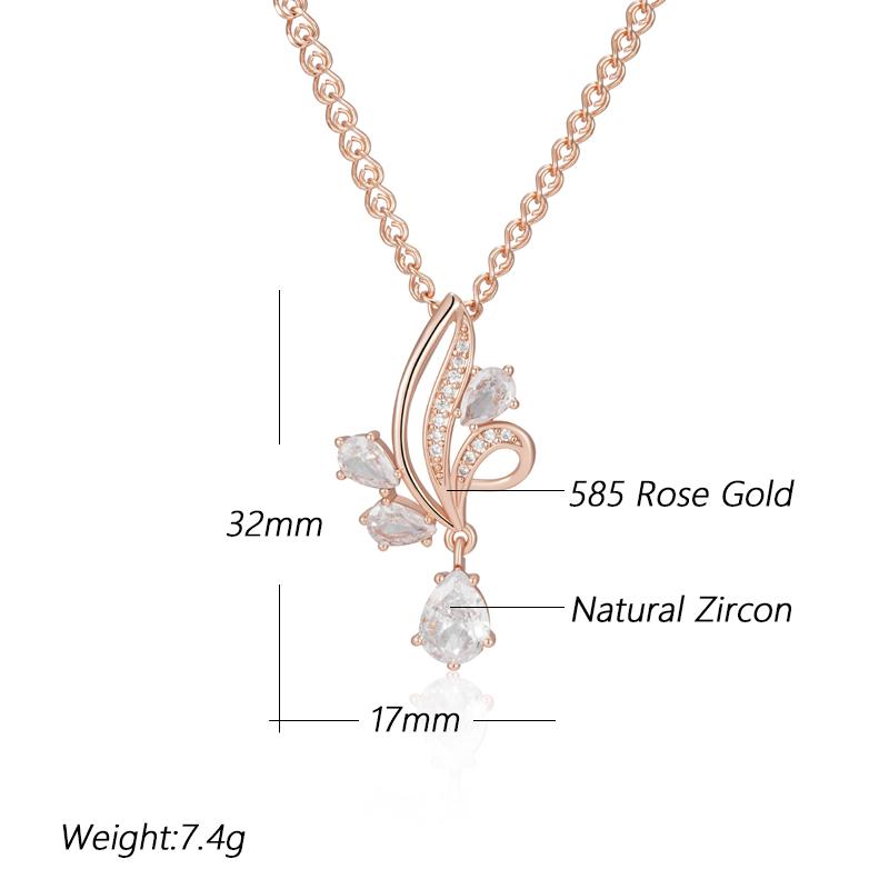 Shiny Natural Zircon Flower Pendant Necklace For Women Fashion  Rose Gold Color Ethnic Bridal Wedding Jewelry