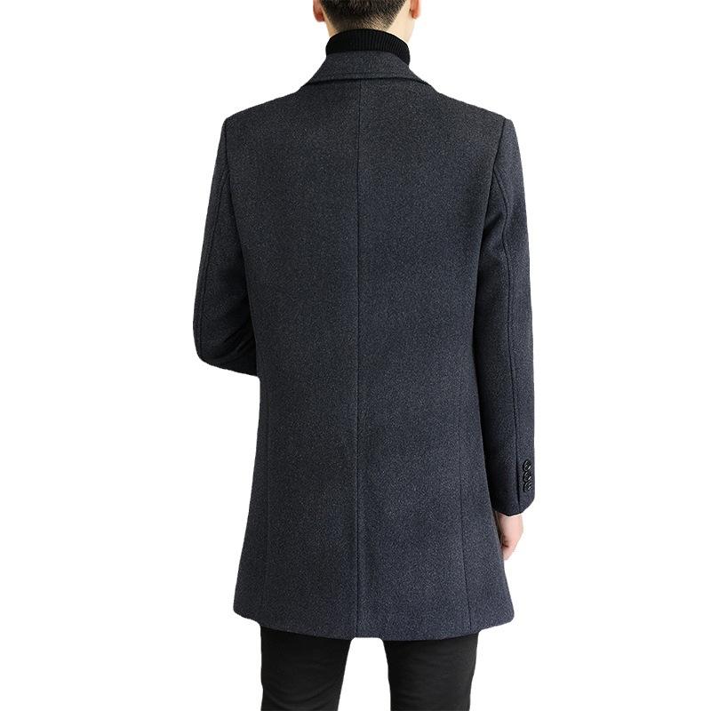 Autumn and Winter New Men's Woolen Coat Medium and Long Suit Collar Cotton Thickened Youth Woolen Coat Men's Coat