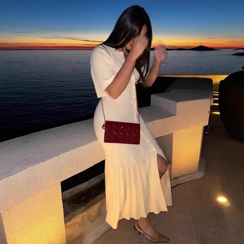 New French Elegant Fragrance High-end Slimming Knitted Mermaid Dress Hollow Slimming Fish Tail Knit Dress