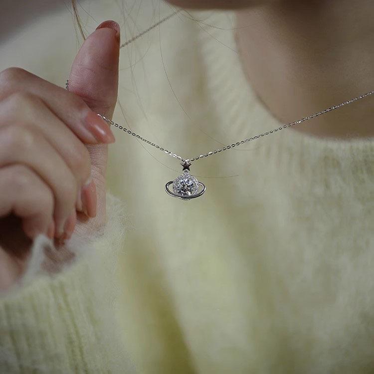 Women's Planet Necklace: Elegant, High-End, Delicate Clavicle Chain, Fashionable, Versatile Jewelry Accessory.