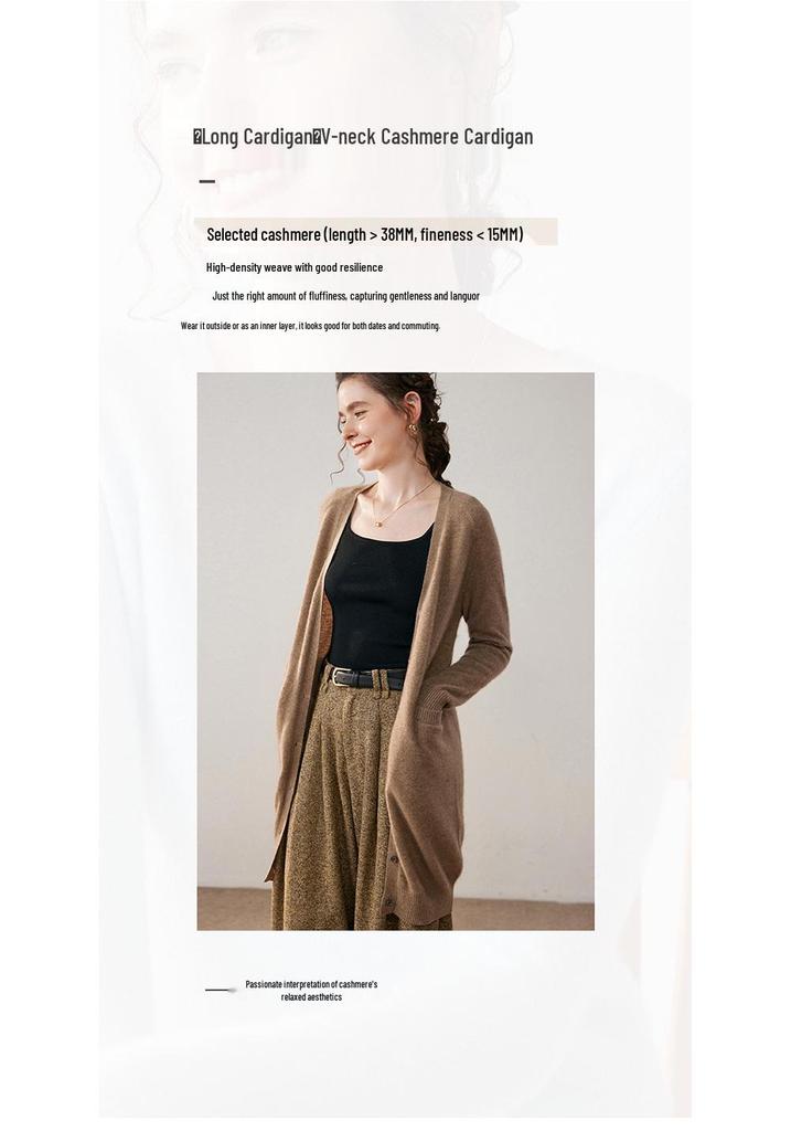 Autumn Winter Cashmere Knit Cardigan - Versatile, Soft & Comfortable, Solid Color, Mid-Length