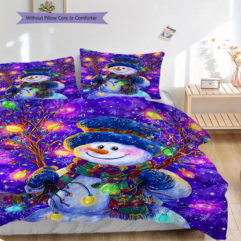 Snowman Pattern Bedding Quilt Set Quilt Cover Pillowcase Home Decoration Birthday Gift (1 * duvet cover + 2 * pillowcase, without core)