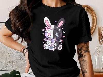 Pastel Goth Bunny Shirt - Cute Creepy Kawaii Aesthetic Shirt, Adorable Goth Shirt, Pastel Halloween Bunny Rabbit Tee