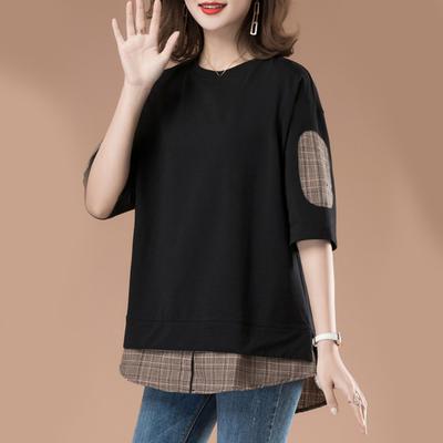 Women Casual Tops Round Neck Short Sleeve Fake Two Pieces Tee Shirt Regular Fit Summer Tops Daily Wear