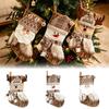 Farmhouse Style Gift Storage Large Christmas Stockings, Santa Snowman Elk Design Plush Hanging Bag, Reusable Holiday Treat Bags Rustic Plaid Socks for