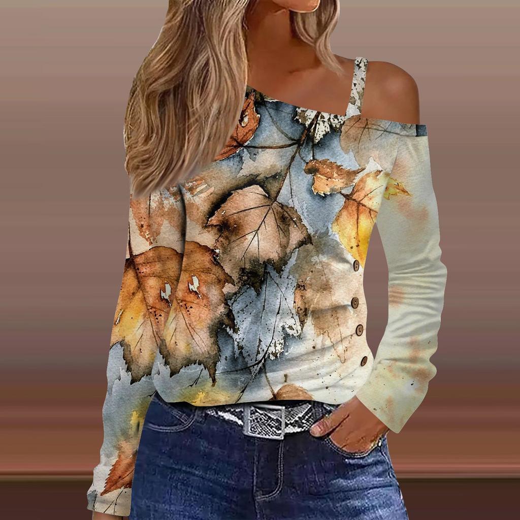 Γυναικεία Μπλούζα Μακρυμάνικη Εκτός Ώμου Casual Τοπ Μπλούζες Ανοιξιάτικη Μόδα Άνετο T-Shirt