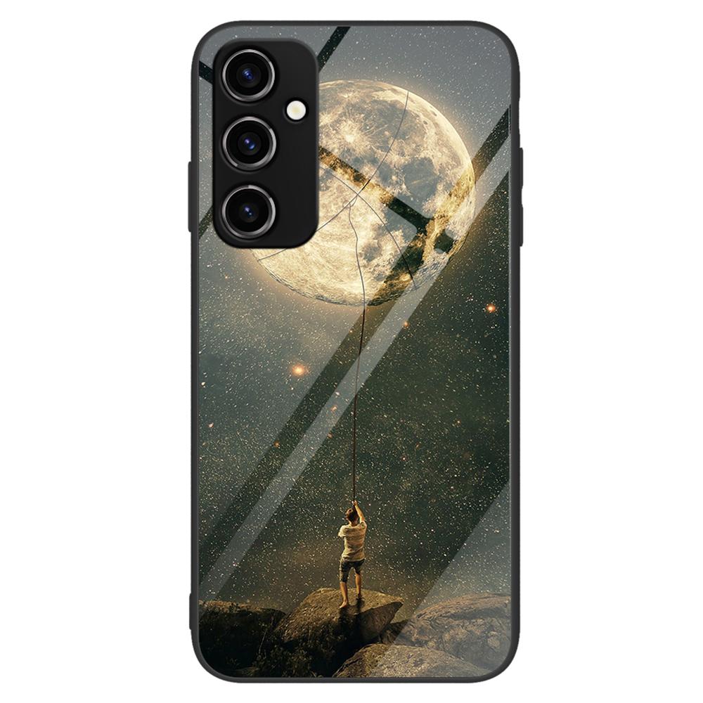 

For Samsung Galaxy A14 5G/A14 4G Anti-drop Phone Case Tempered Glass+PC+TPU Pattern Printing Phone Cover Moon