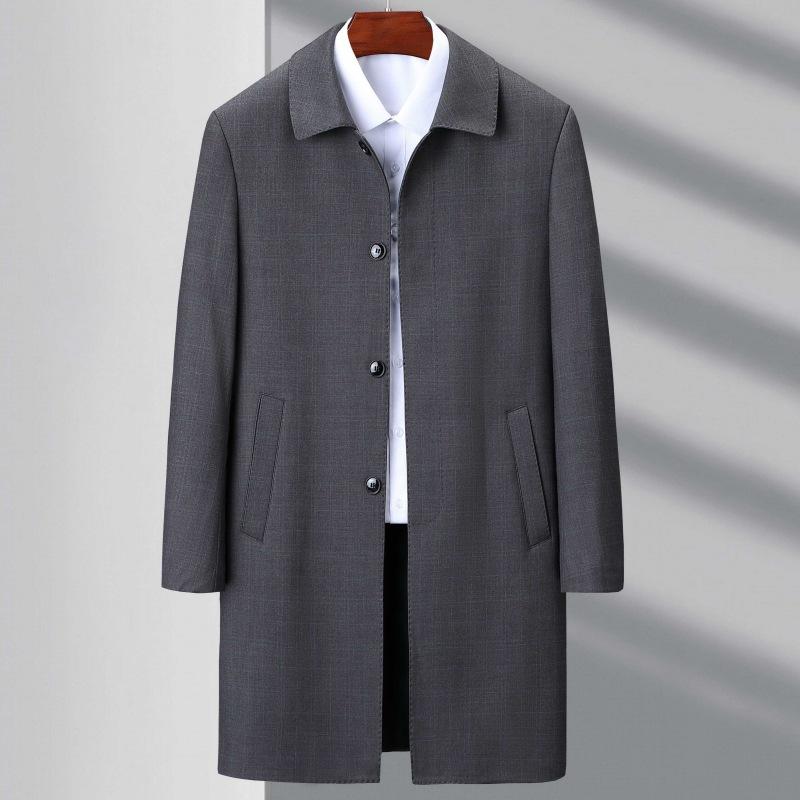 Spring and Autumn Middle-aged Men's Mid-length Wool Windbreaker, Middle-aged and Elderly Long Lapel Casual Wool Coat Dad's Coat