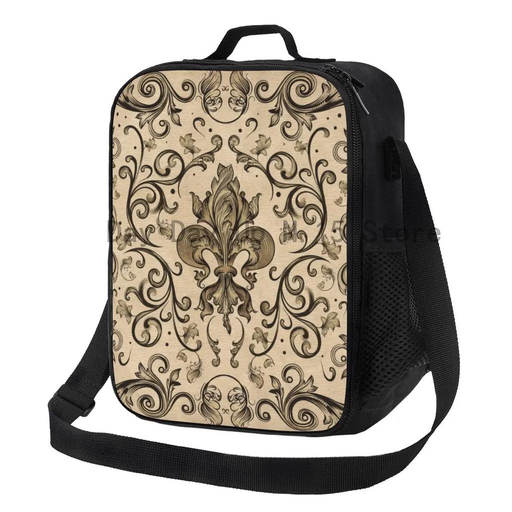 Vintage Fleur De Lis Insulated Lunch Bags for Camping Travel Lily Flower Waterproof Thermal Cooler Lunch Box Women Children