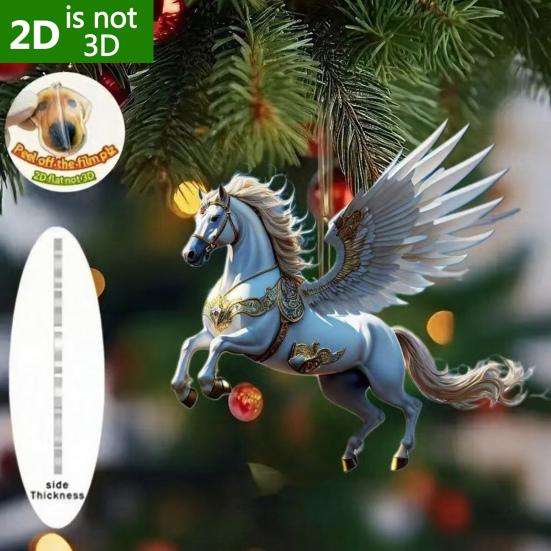 Sparkling Horse Ornament 2D Acrylic Hanging Decor Realistic Christmas Tree Horse Charm Elegant Equestrian Gift for Holiday Tree