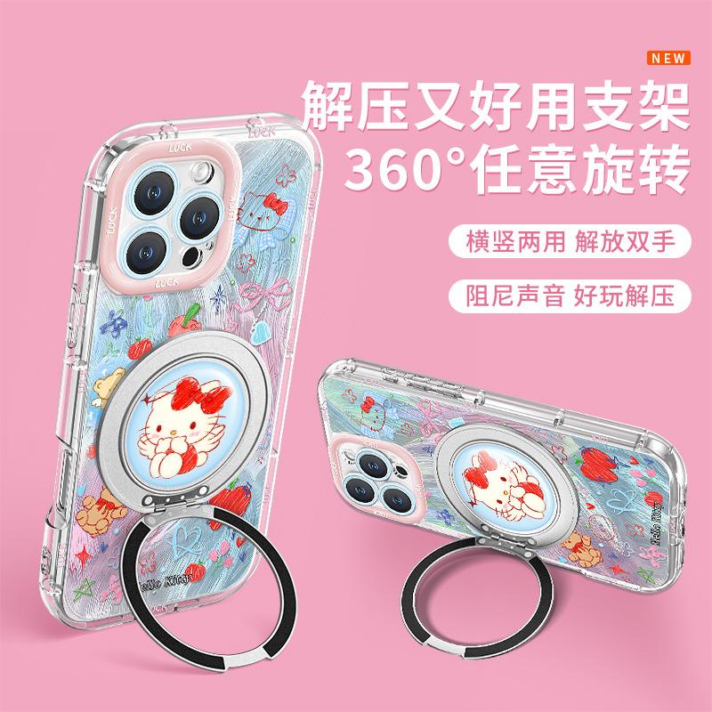 Cute graffiti cat applies to Apple 17promax mobile phone case mate60 feather yarn 15 women 14 rotating bracket 13