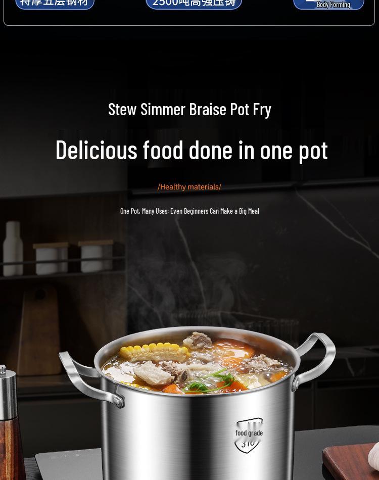 Extra Tall 316 Stainless Steel Stock Pot - Food-Grade, Deepened & Thickened, Large Capacity, Perfect for Stewing & Soups