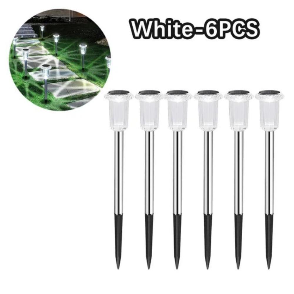 6PCS Solar Outdoor Lamp RGB Night Lights IP65 Waterproof Stainless Steel Long Battery Life Garden Yard Walkway Lawn Decor