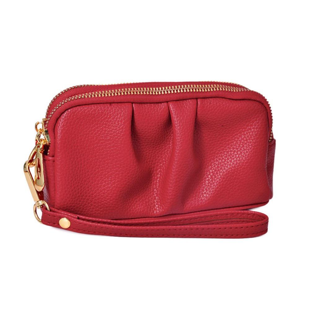 Portable PU Leather Women Long Wallet Double layer Large Capacity Shopping Wrist Bag Zipper Solid Color Handbag