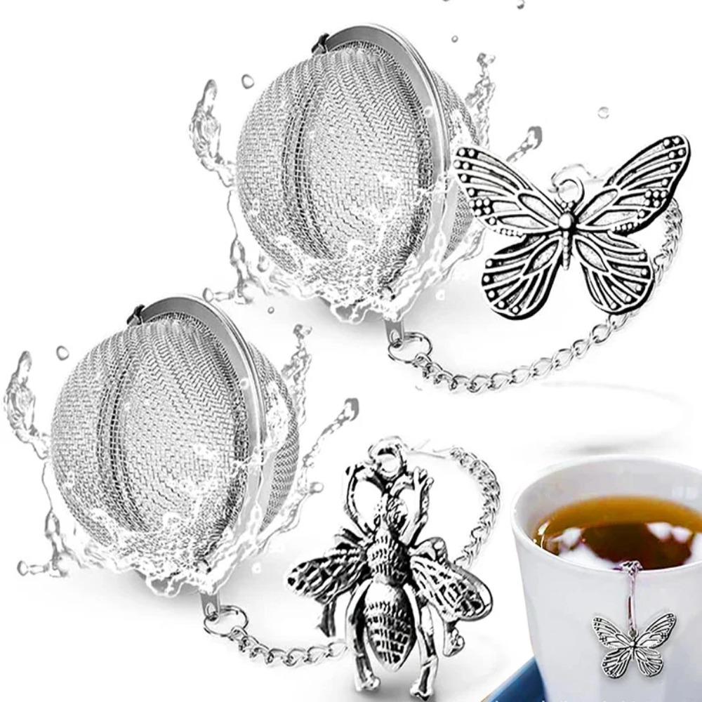 2PCS Stainless Steel Butterfly Bee Chain Tea Infuser Fine Mesh Spice Ball Tea Strainer  Soup