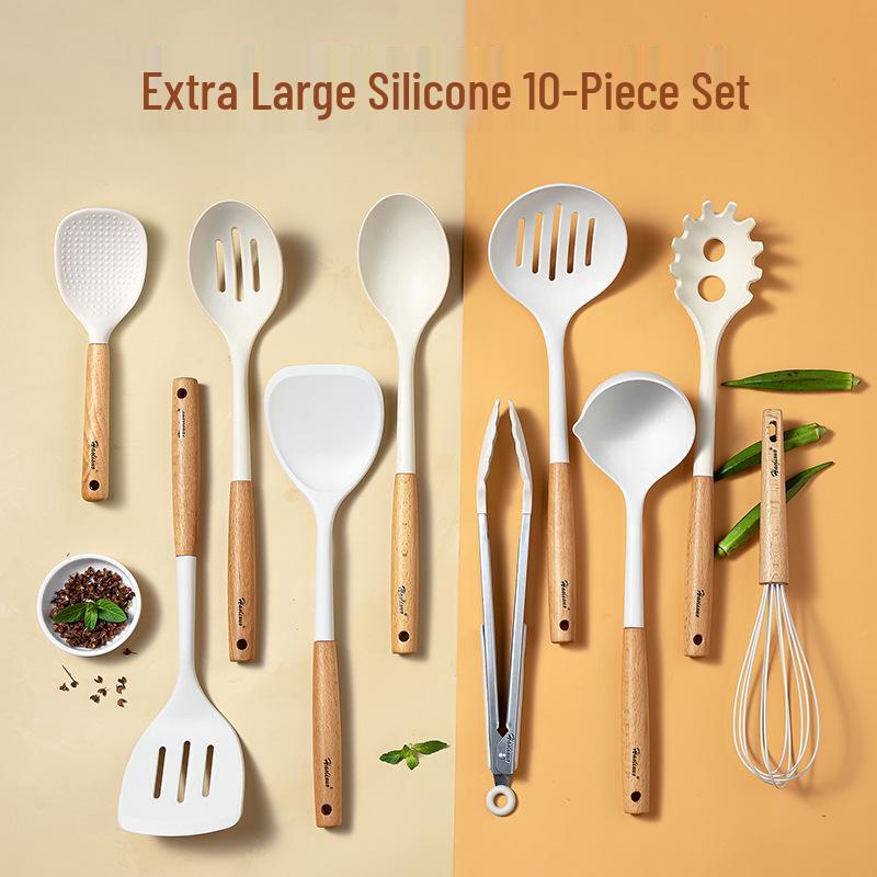 Non-stick Silicone Spatula Set with Beech Handle – High-Quality Wok and Spoon Kitchen Tools