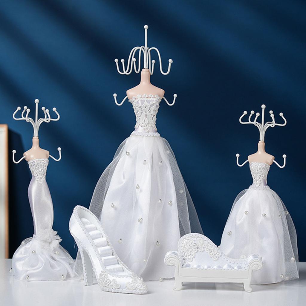 5pcs Jewelry Display Stand Set High Heels Models Sofa Home Display Rack Showcase for Necklace Earrings Bracelets Rings White