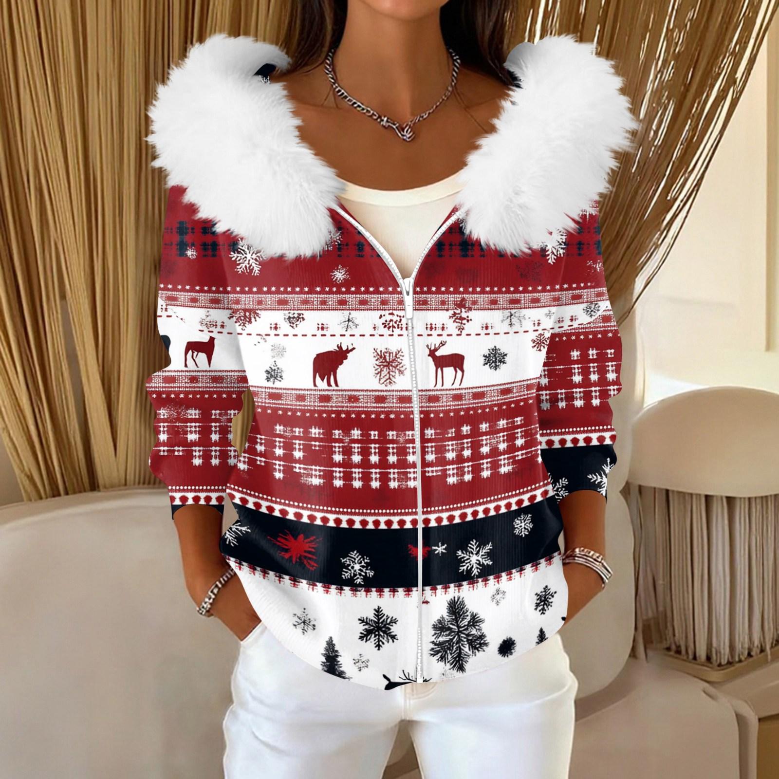 Женский модный повседневный свитер на молнии с принтом, кардиган, плюшевая куртка с капюшоном S