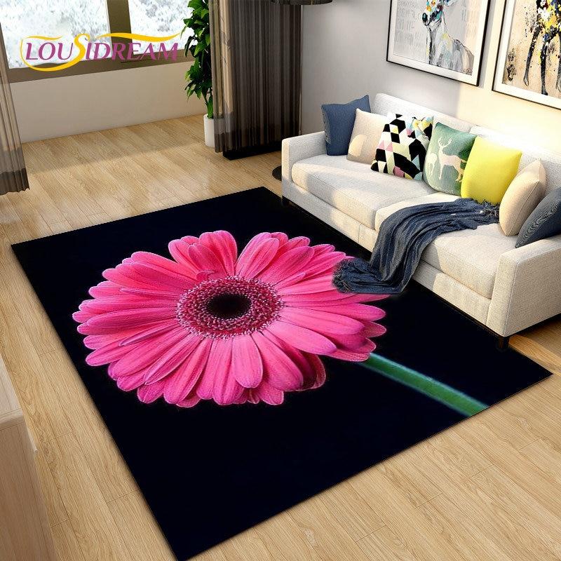 3D Daisy Flower Pattern Area Rug,Carpet Rug for Living Room Bedroom Sofa Doormat Kitchen Decoration,Kids Play Non-slip Floor Mat