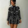 Women's 3D Halloween Motif Print Mock Neck Long Sleeve Dress, Raglan Sleeve Fake Two Piece Mini Dress