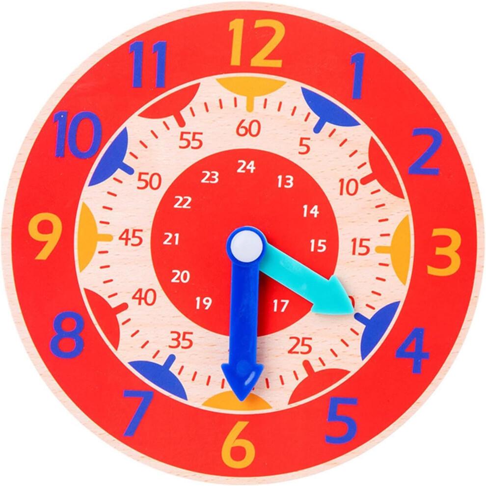 Wooden Educational Clock Toy for Cognitive Learning, Time Recognition, 12-Hour Format, Red Color, Developmental Play Tool