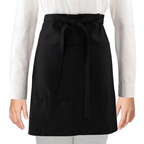 Alabaster Short Apron, Perfect for Cafes, Women's, 3 Colors, 17.5 x 24.5 inches (45 x 63 cm), with Pockets, Stylish, Solid Color, Waist Wrap (Black)