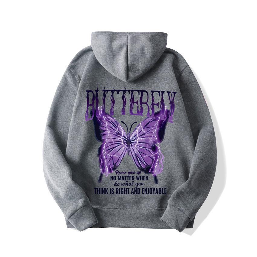 2025 European and American new letter fashion multi-color butterfly casual hooded fleece sweater