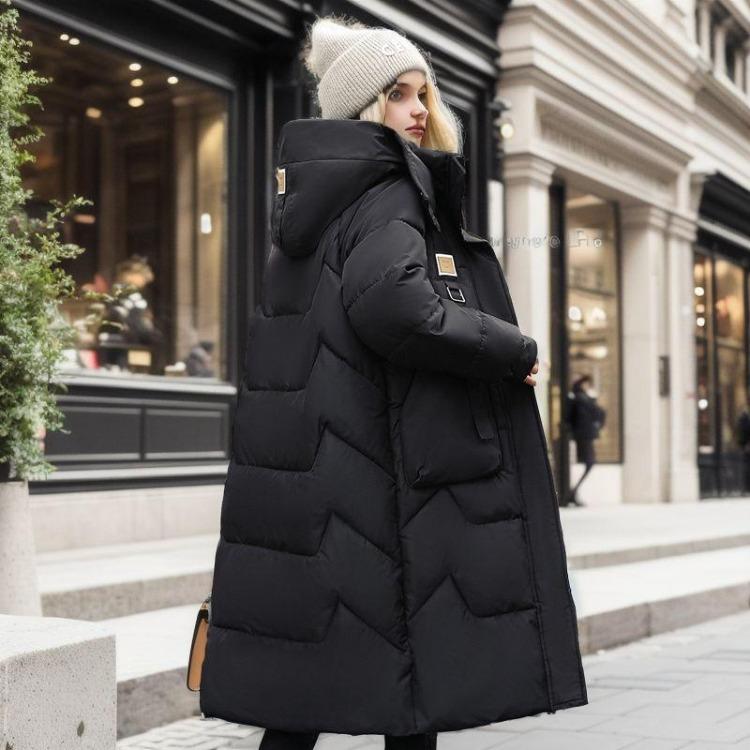 Winter Thickened Down Cotton Jacket Medium Length Women's Detachable Hat Warm Coat